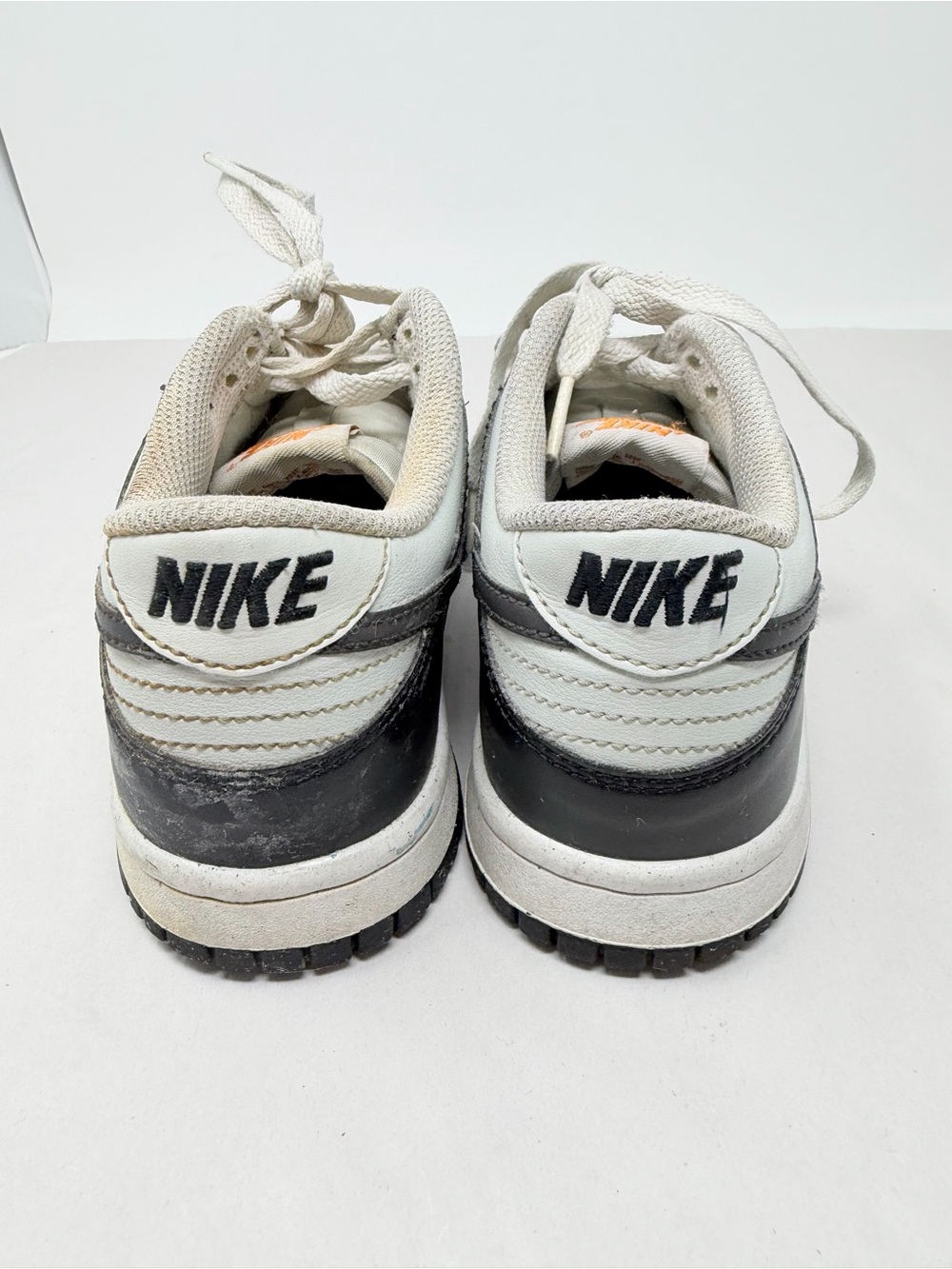 Size 4.5 Y Nike Dunk Low Black White Orange Swoosh Sneakers Y2K Skater - Picture 6 of 10